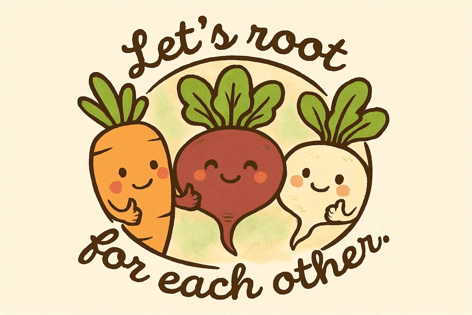 Cute Root Veggies Cheer Each Other On