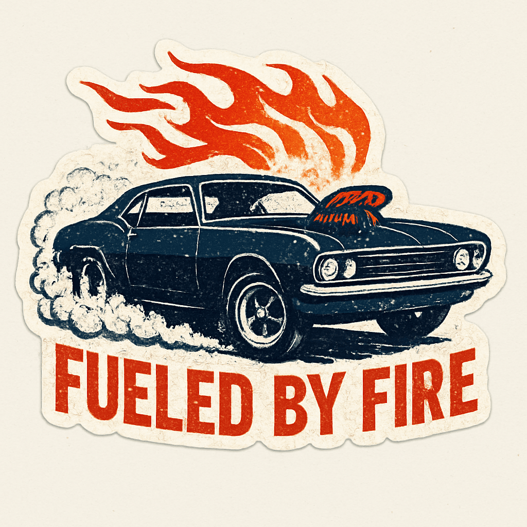 Muscle Car Burnout with Fiery Flames Sticker