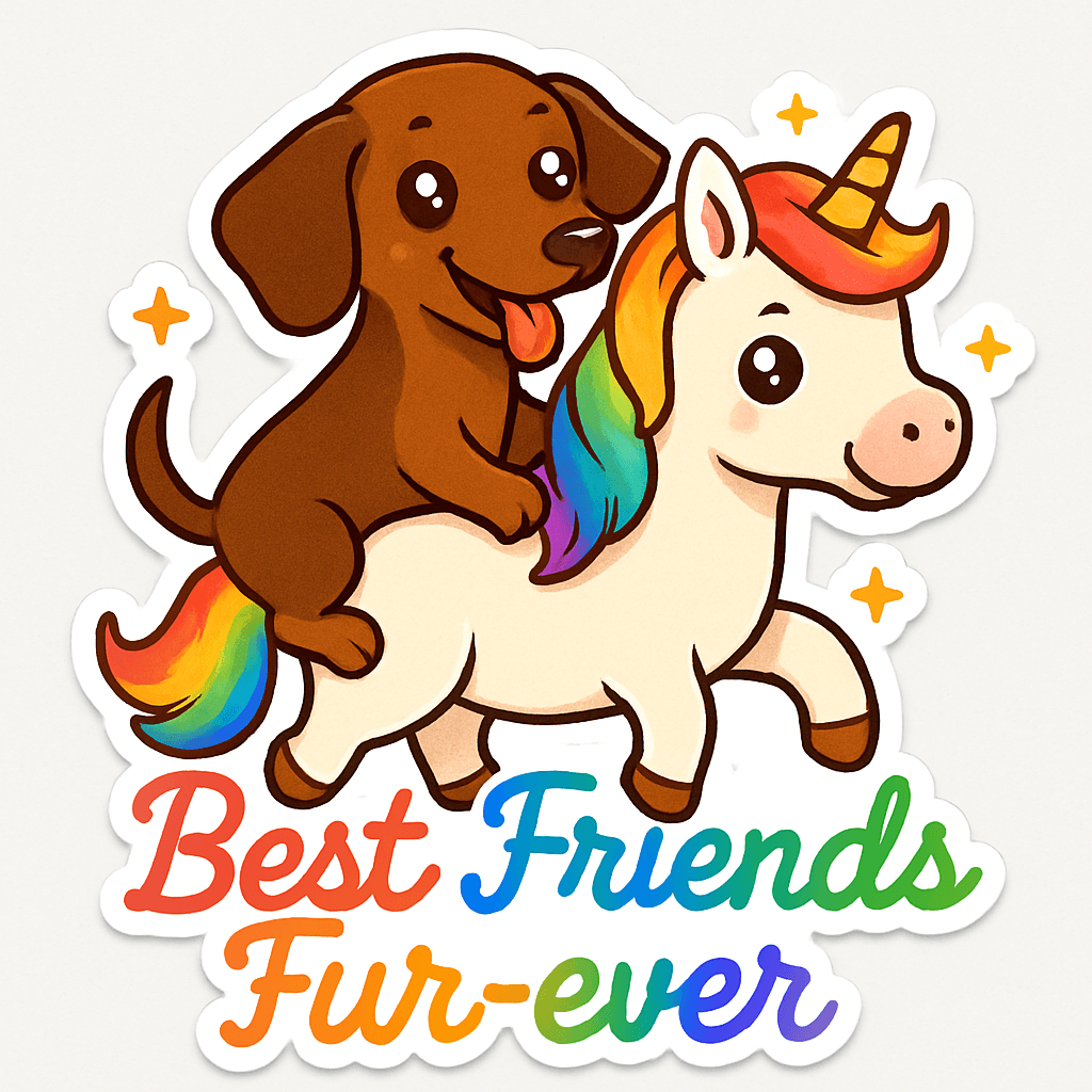 Cute Dog Riding Rainbow Unicorn Best Friends Sticker