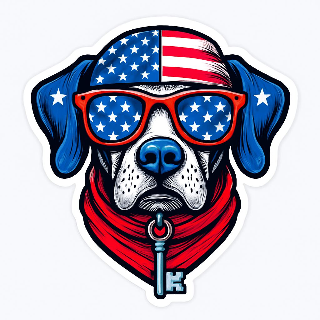 Patriotic Dog with American Flag Glasses and Bandana