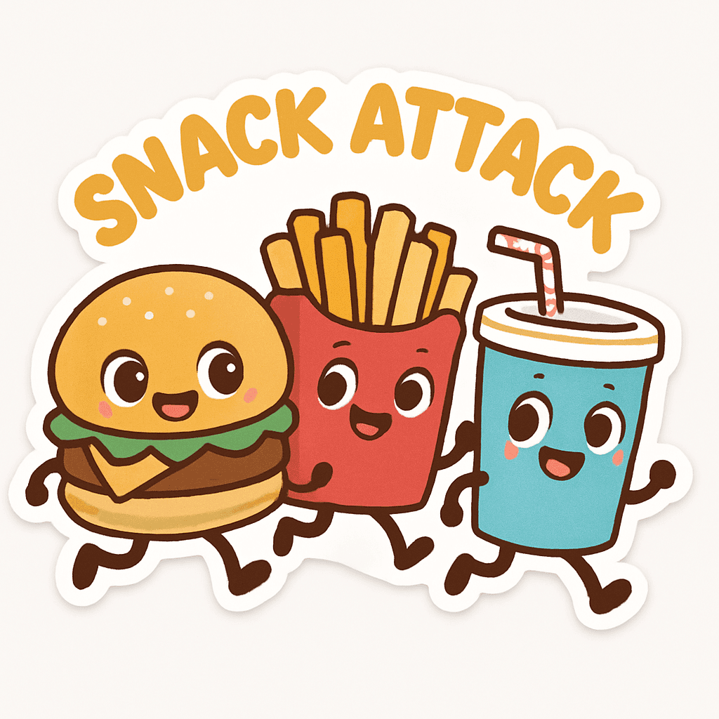 Cute Snack Attack Burger, Fries & Drink Sticker