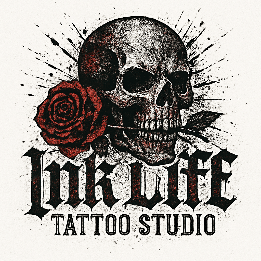Grunge Skull with Rose Tattoo Studio Logo