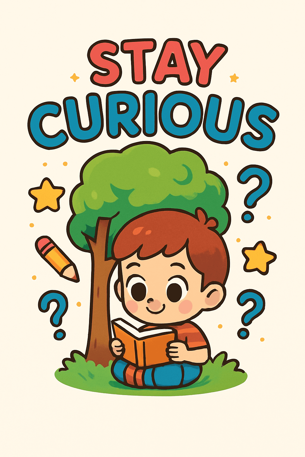 Stay Curious Kids Reading Poster with Tree