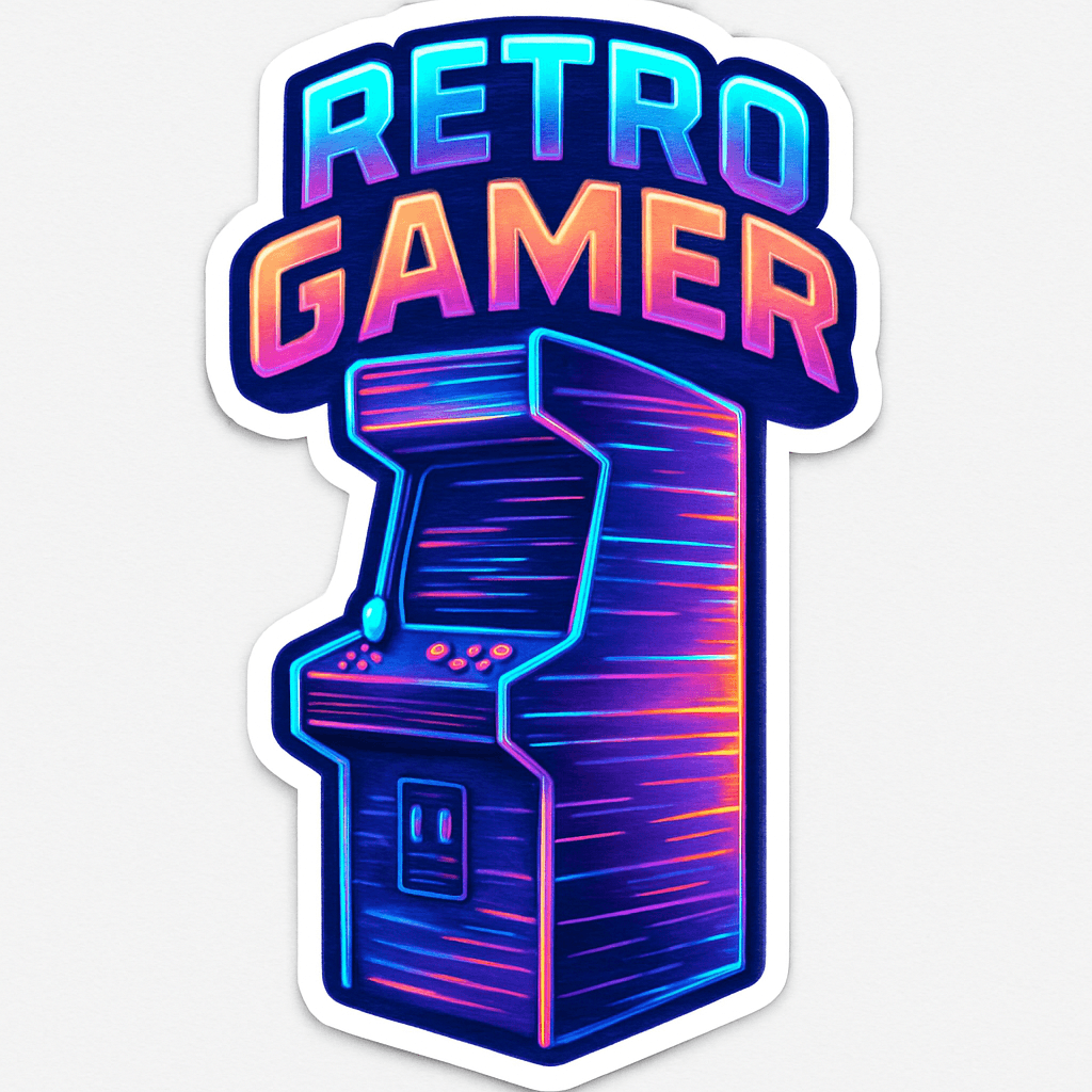 Neon Retro Gamer Arcade Machine Sticker