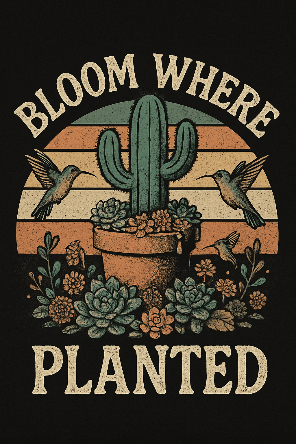 Bloom Where Planted Cactus and Hummingbirds