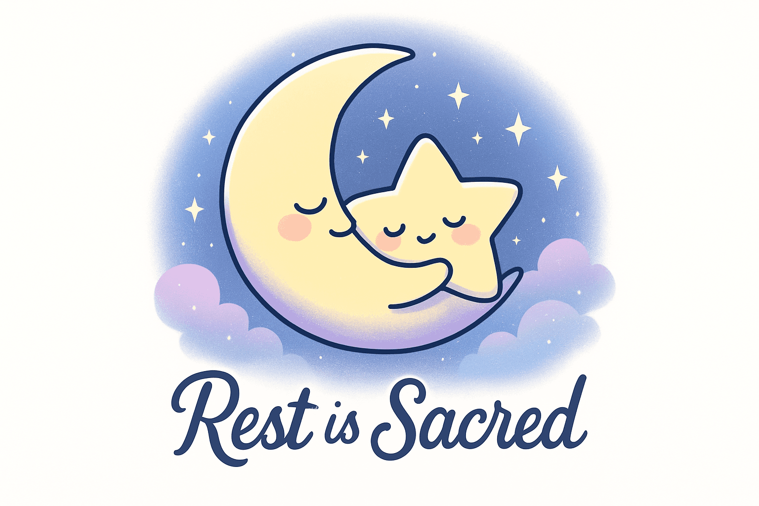 Cute Moon and Star Hug with Rest is Sacred Quote
