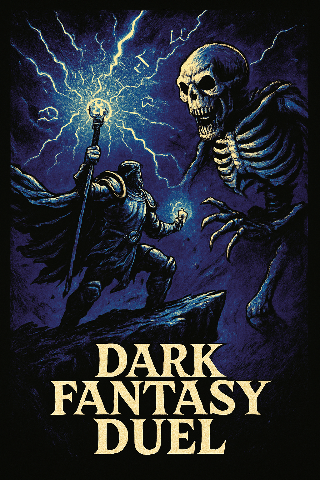 Epic Dark Fantasy Duel: Wizard vs Giant Skeleton