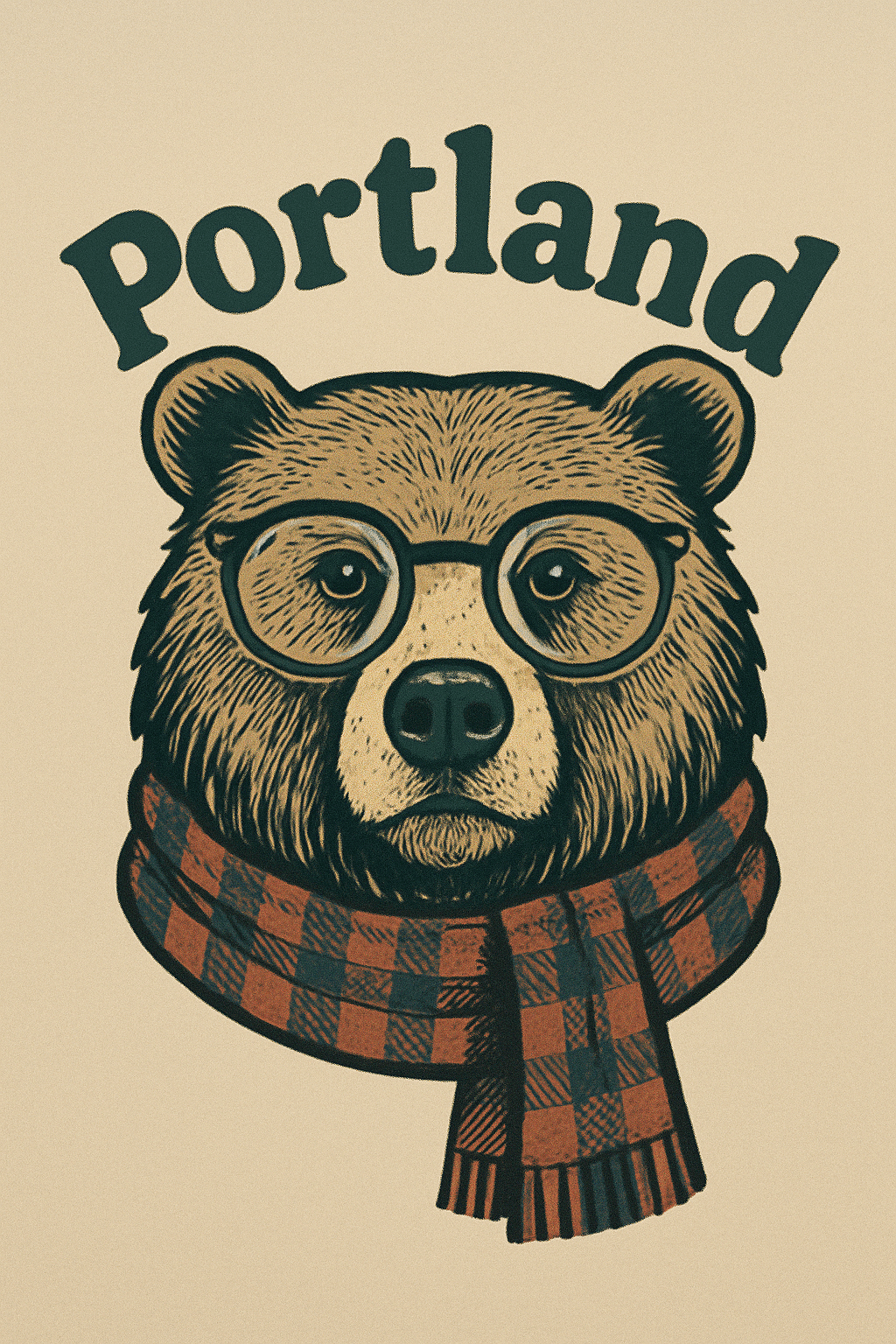 Hipster Bear in Glasses & Plaid Scarf - Portland