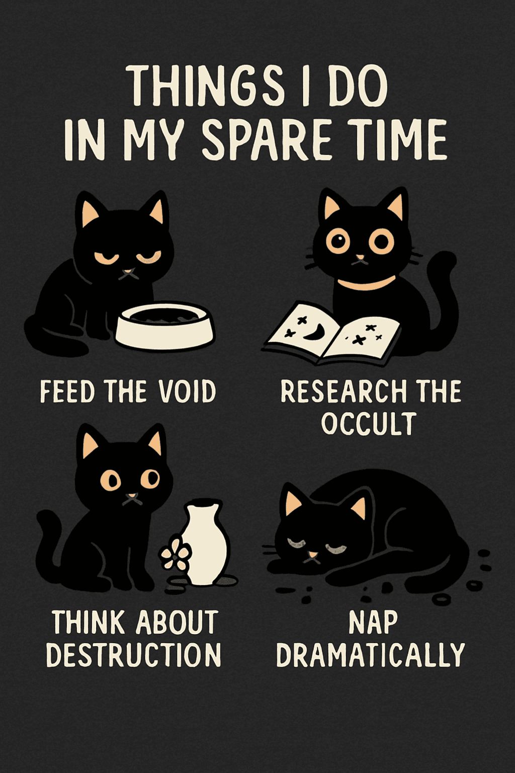 Quirky Black Cats Spare Time Activities Tee