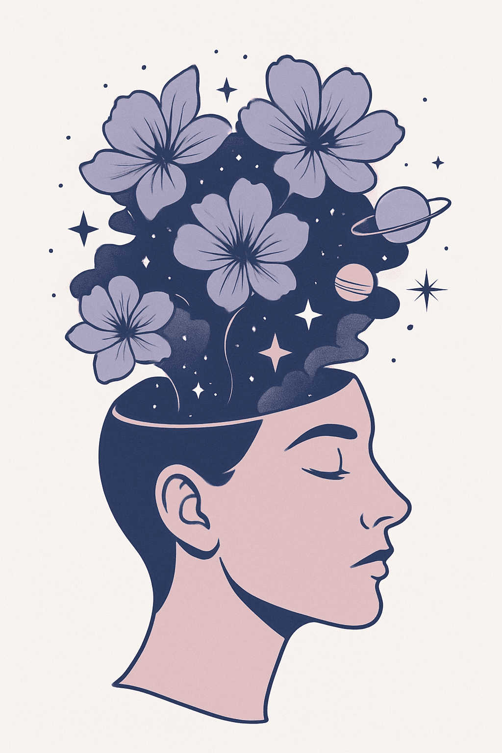 Cosmic Mind Blooming with Flowers