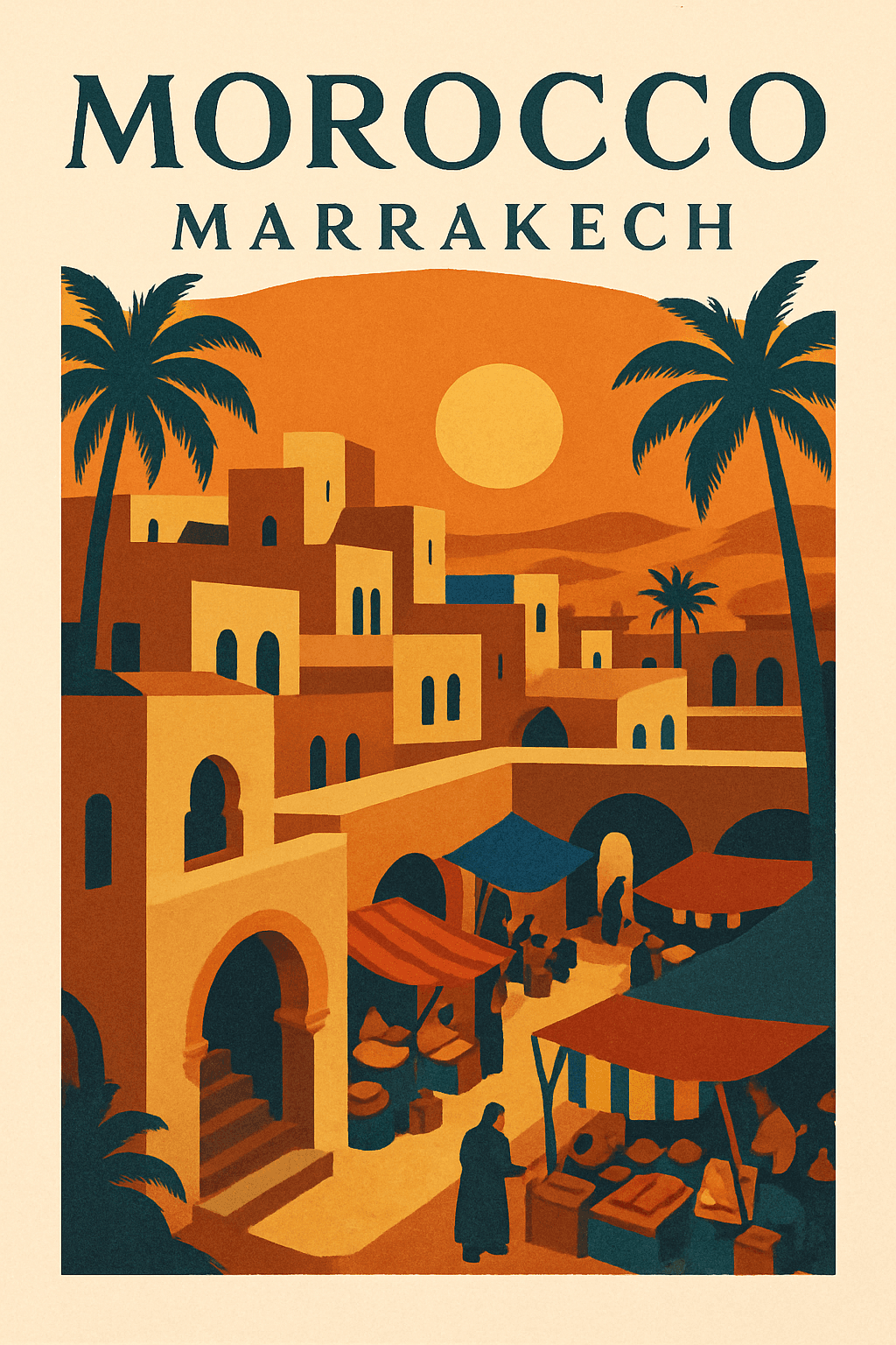 Vintage Marrakech Market at Sunset
