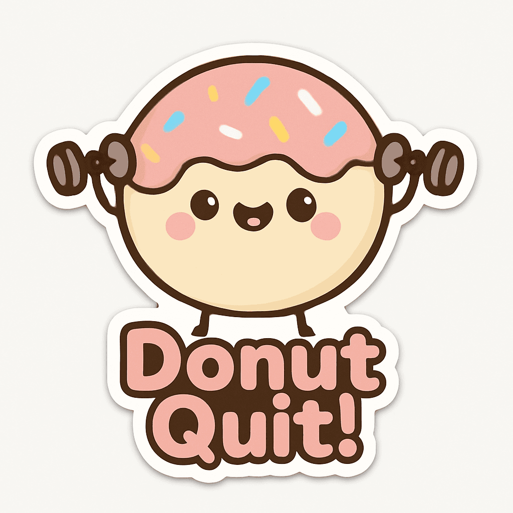 Cute Donut Lifting Weights with 'Donut Quit!'