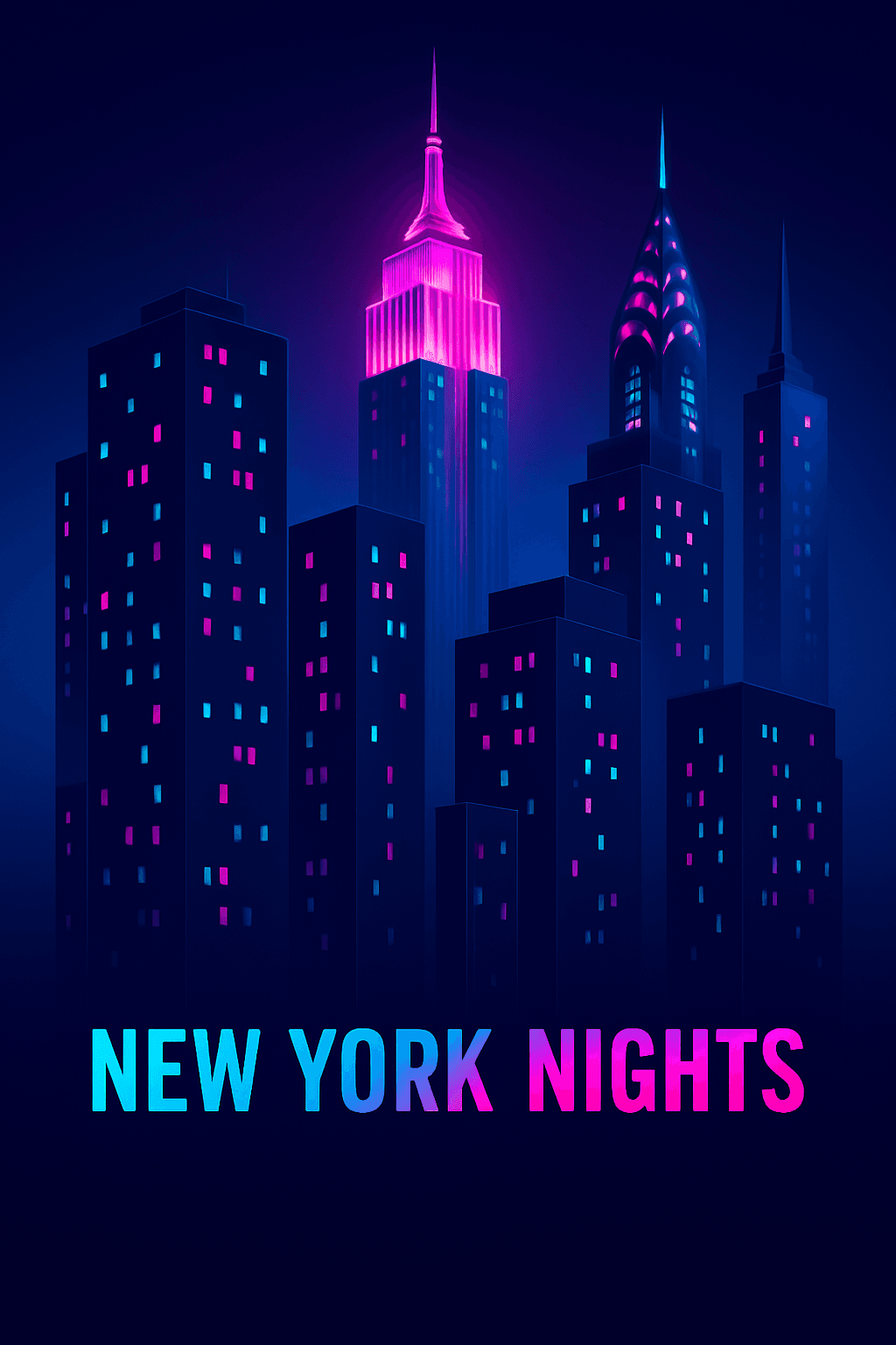 Neon Glow New York City Skyline at Night