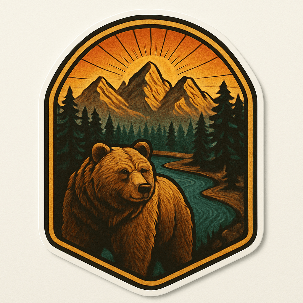 Sunset Bear in Mountain Forest Sticker