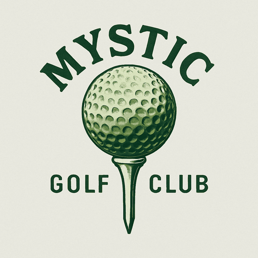 Vintage Mystic Golf Club Logo with Tee and Ball
