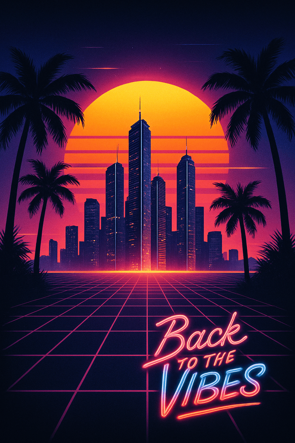 Retro Futuristic Cityscape at Neon Sunset