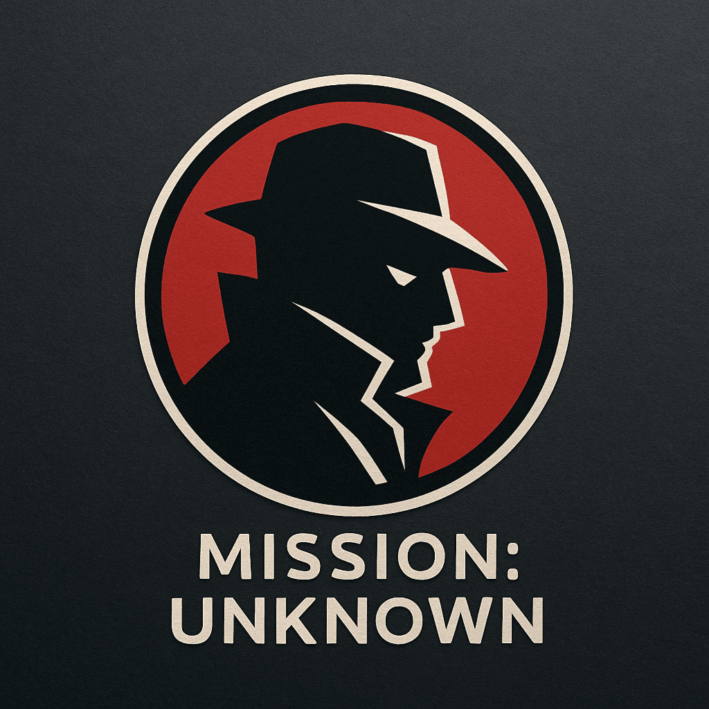 Mystery Agent Silhouette Logo with Bold Red Circle