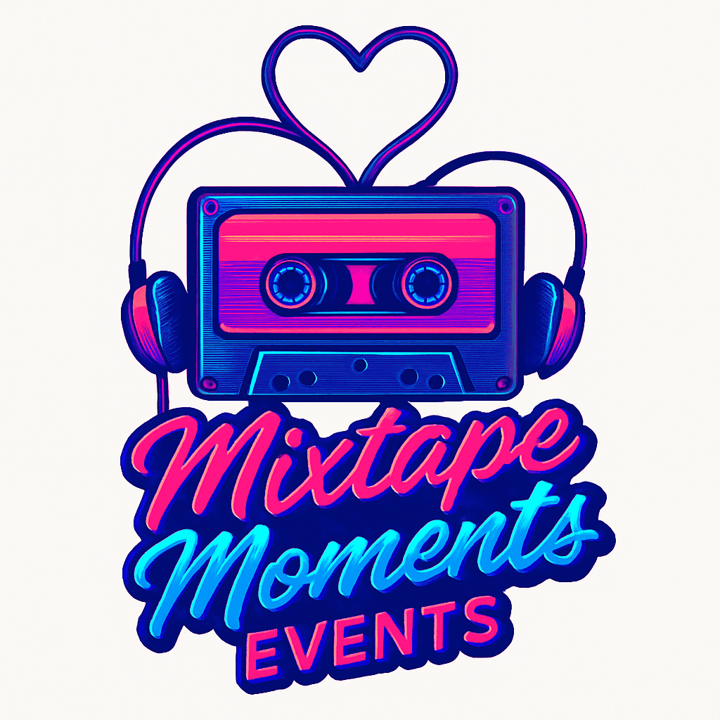Retro Mixtape Music Event Logo with Heart Cable