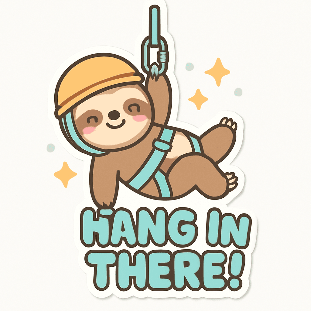 Cute Sloth Ziplining with Motivational Quote