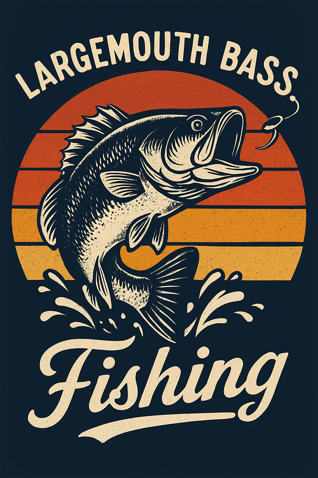 Vintage Largemouth Bass Fishing Sunset Poster