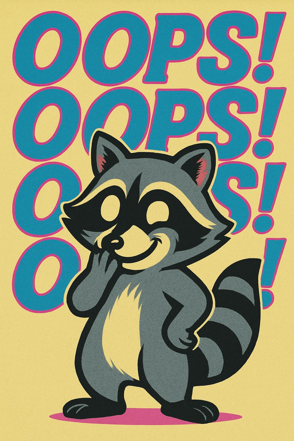 Playful Raccoon Saying 'Oops!' Retro Poster