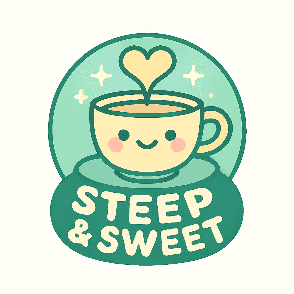 Cute Smiling Tea Cup with Heart Steam Logo