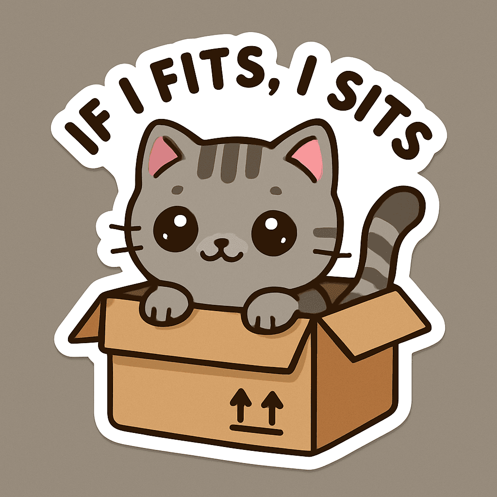Cute Cat in Box with 'If I Fits, I Sits' Quote