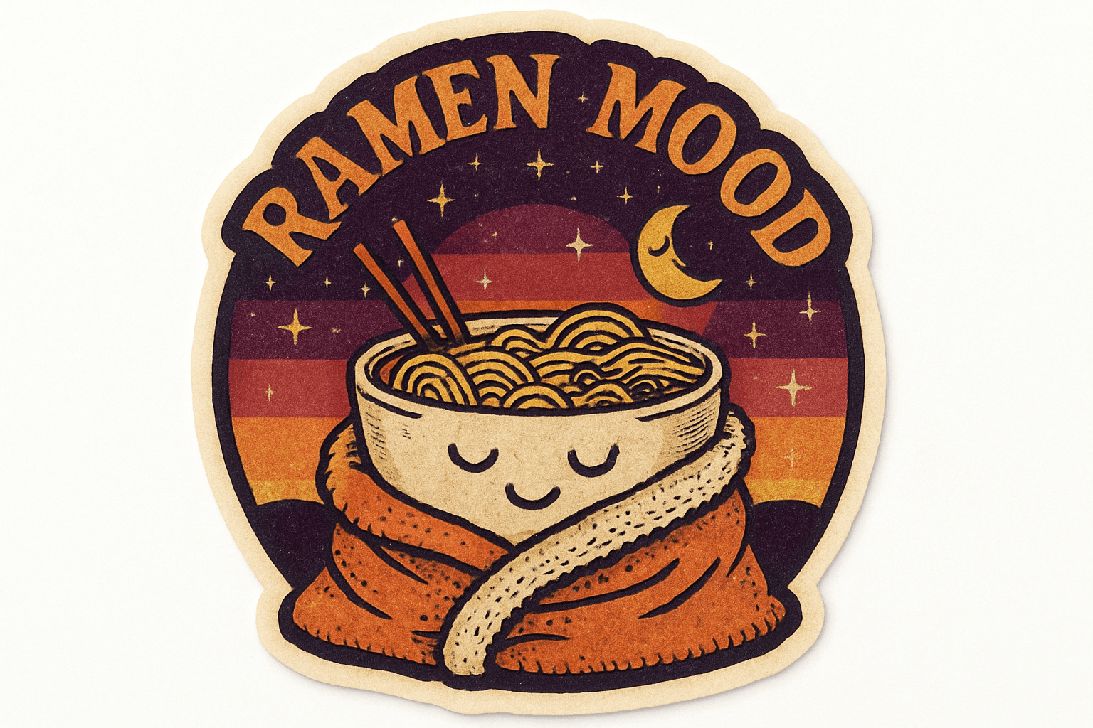 Cozy Ramen Mood Night Sticker Design