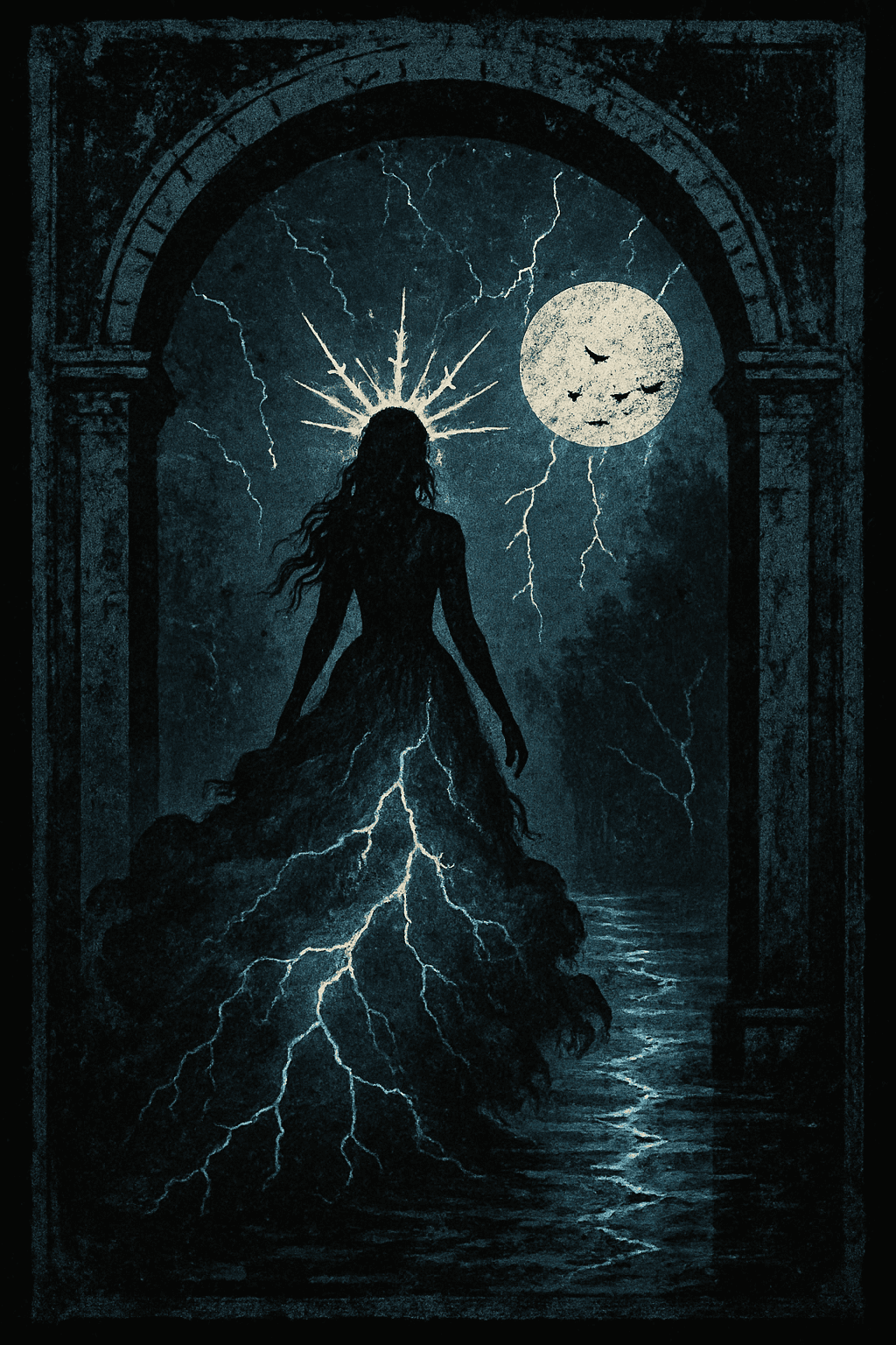 Mystic Lightning Queen Under Moonlit Archway
