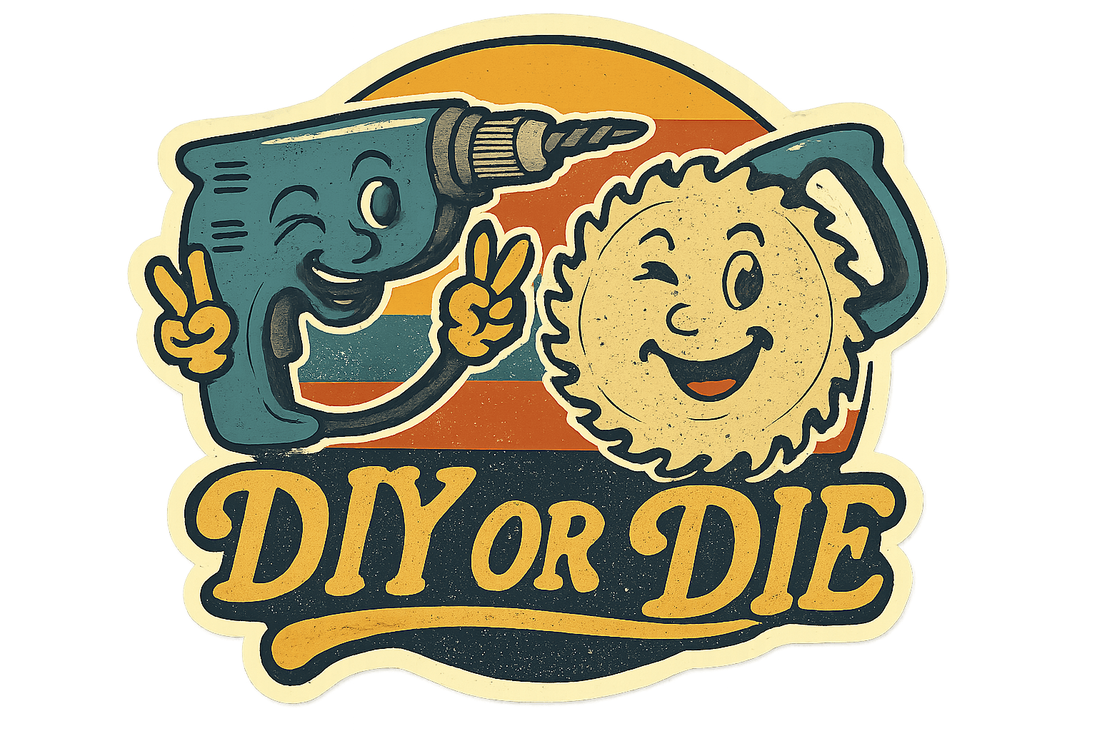 Retro DIY Tools with Cheerful Faces Sticker