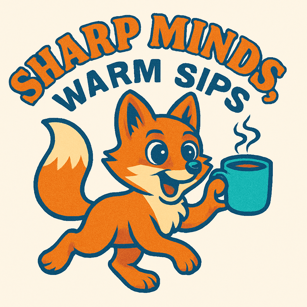 Cute Fox with Coffee - Sharp Minds, Warm Sips